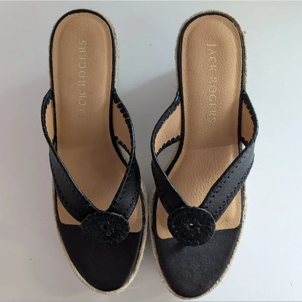 Jack Rogers Rowan Platform Espadrille Thong Sandals Black Size 9.5